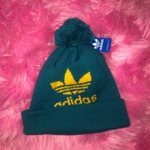Blue and yellow Adidas beanie